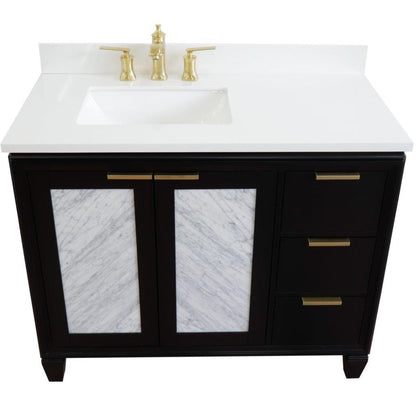 Bellaterra Home Trento 43" 2-Door 3-Drawer Black Freestanding Vanity Set With Ceramic Left Undermount Rectangular Sink and White Quartz Top, and Left Door Cabinet