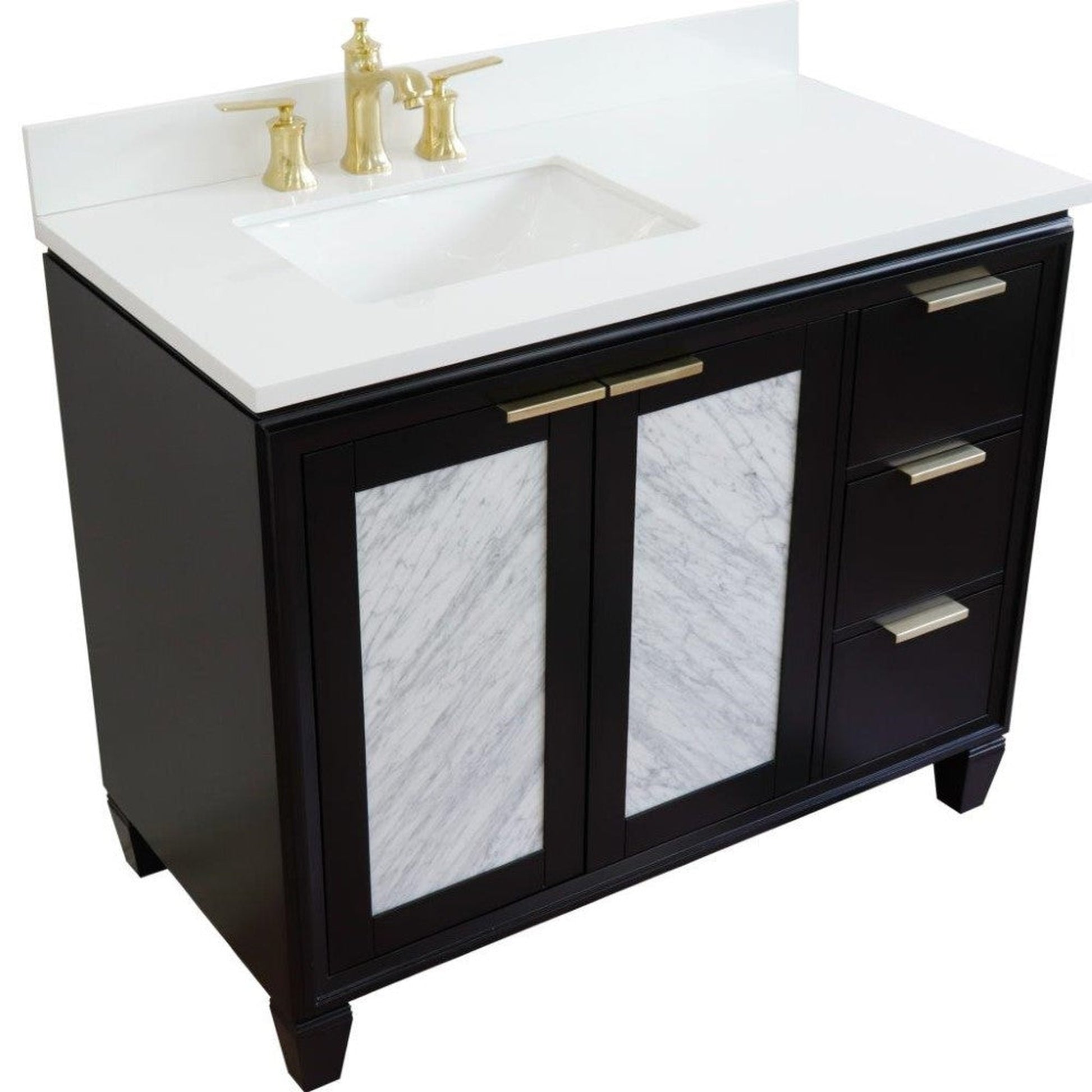 Bellaterra Home Trento 43" 2-Door 3-Drawer Black Freestanding Vanity Set With Ceramic Left Undermount Rectangular Sink and White Quartz Top, and Left Door Cabinet