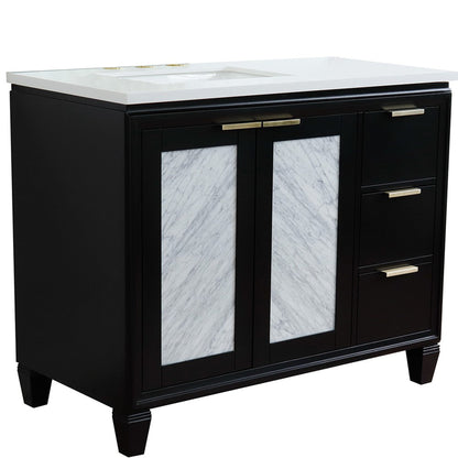 Bellaterra Home Trento 43" 2-Door 3-Drawer Black Freestanding Vanity Set With Ceramic Left Undermount Rectangular Sink and White Quartz Top, and Left Door Cabinet