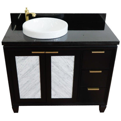 Bellaterra Home Trento 43" 2-Door 3-Drawer Black Freestanding Vanity Set With Ceramic Left Vessel Sink and Black Galaxy Granite Top, and Left Door Cabinet