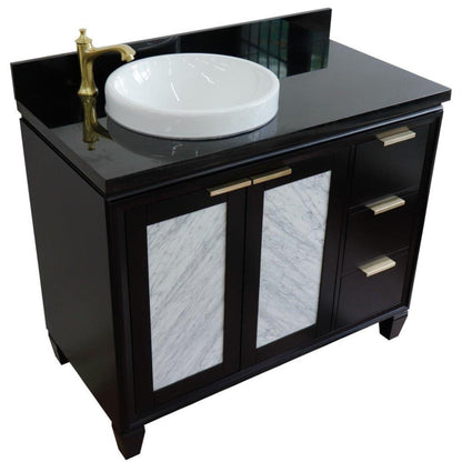 Bellaterra Home Trento 43" 2-Door 3-Drawer Black Freestanding Vanity Set With Ceramic Left Vessel Sink and Black Galaxy Granite Top, and Left Door Cabinet