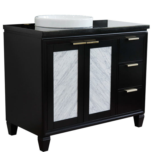 Bellaterra Home Trento 43" 2-Door 3-Drawer Black Freestanding Vanity Set With Ceramic Left Vessel Sink and Black Galaxy Granite Top, and Left Door Cabinet