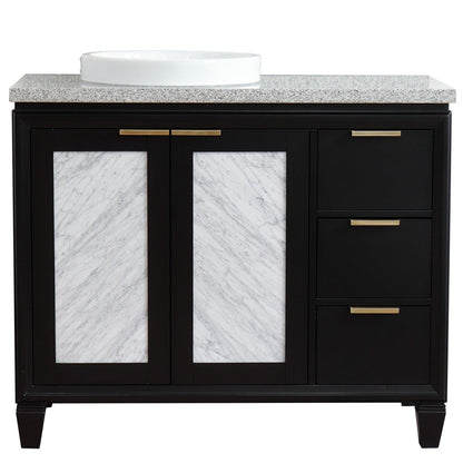 Bellaterra Home Trento 43" 2-Door 3-Drawer Black Freestanding Vanity Set With Ceramic Left Vessel Sink and Gray Granite Top, and Left Door Cabinet