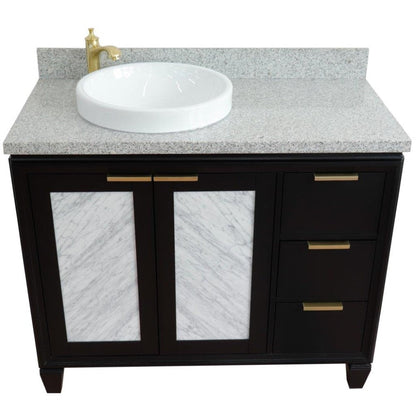 Bellaterra Home Trento 43" 2-Door 3-Drawer Black Freestanding Vanity Set With Ceramic Left Vessel Sink and Gray Granite Top, and Left Door Cabinet