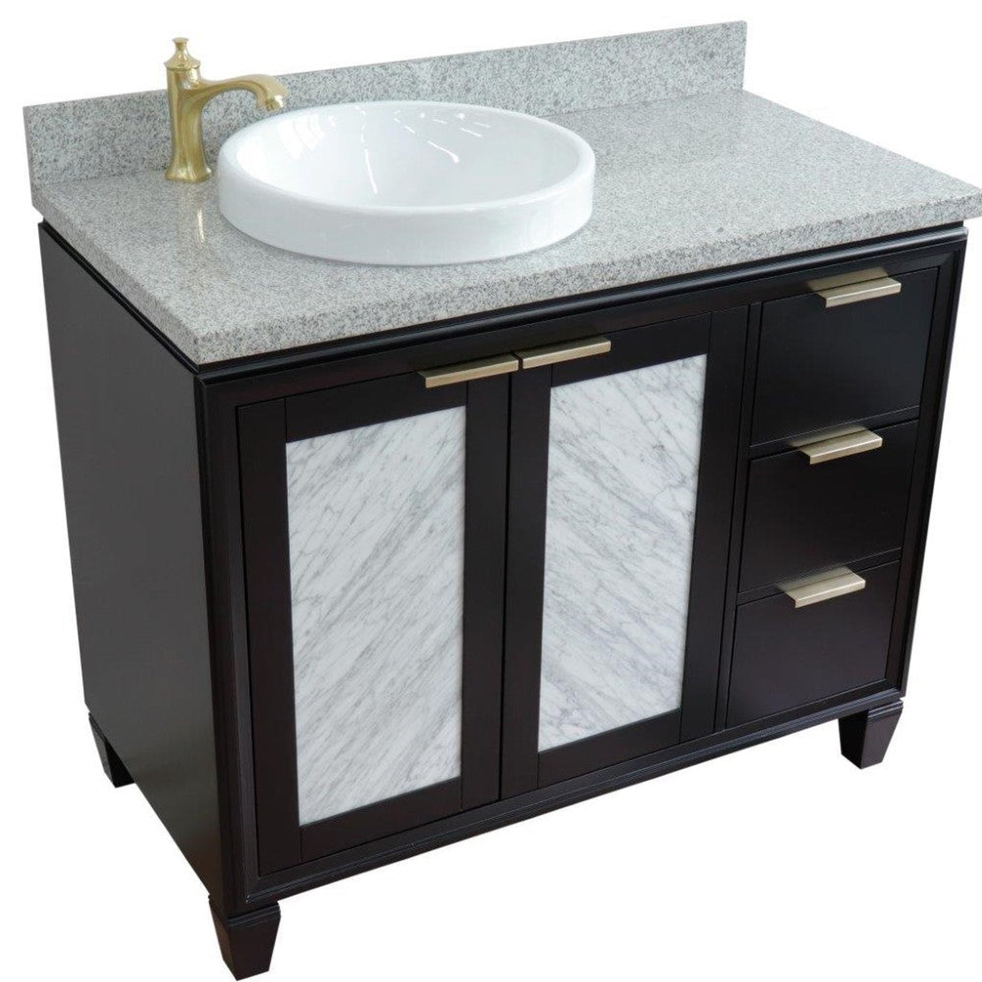 Bellaterra Home Trento 43" 2-Door 3-Drawer Black Freestanding Vanity Set With Ceramic Left Vessel Sink and Gray Granite Top, and Left Door Cabinet