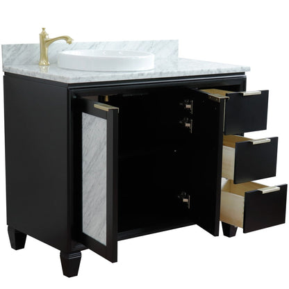 Bellaterra Home Trento 43" 2-Door 3-Drawer Black Freestanding Vanity Set With Ceramic Left Vessel Sink and White Carrara Marble Top, and Left Door Cabinet