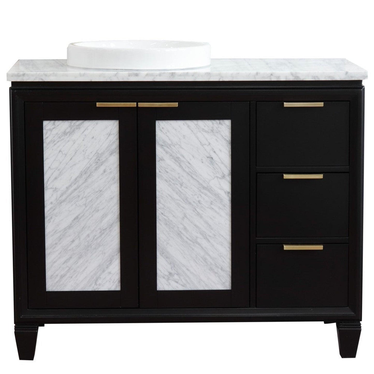 Bellaterra Home Trento 43" 2-Door 3-Drawer Black Freestanding Vanity Set With Ceramic Left Vessel Sink and White Carrara Marble Top, and Left Door Cabinet