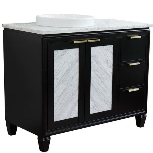 Bellaterra Home Trento 43" 2-Door 3-Drawer Black Freestanding Vanity Set With Ceramic Left Vessel Sink and White Carrara Marble Top, and Left Door Cabinet