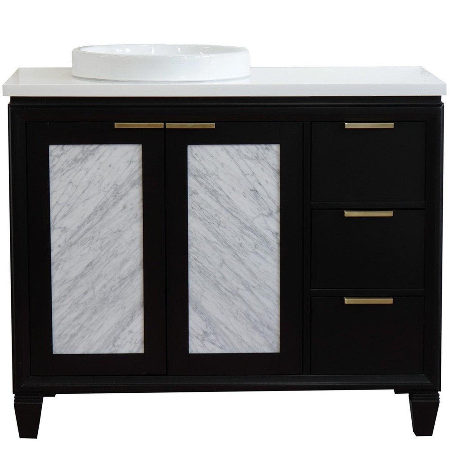 Bellaterra Home Trento 43" 2-Door 3-Drawer Black Freestanding Vanity Set With Ceramic Left Vessel Sink and White Quartz Top, and Left Door Cabinet