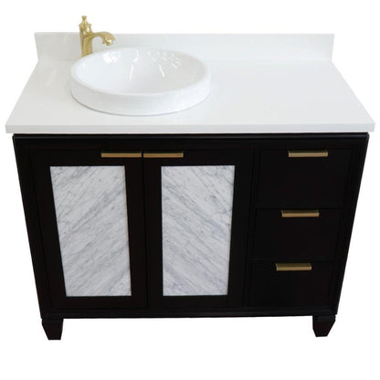 Bellaterra Home Trento 43" 2-Door 3-Drawer Black Freestanding Vanity Set With Ceramic Left Vessel Sink and White Quartz Top, and Left Door Cabinet