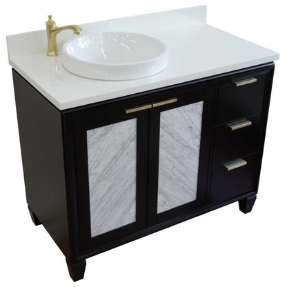 Bellaterra Home Trento 43" 2-Door 3-Drawer Black Freestanding Vanity Set With Ceramic Left Vessel Sink and White Quartz Top, and Left Door Cabinet