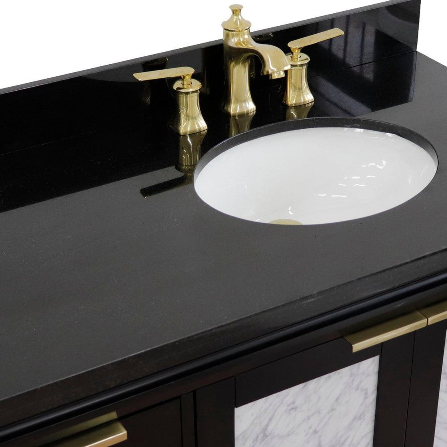 Bellaterra Home Trento 43" 2-Door 3-Drawer Black Freestanding Vanity Set With Ceramic Right Undermount Oval Sink and Black Galaxy Granite Top, and Right Door Cabinet