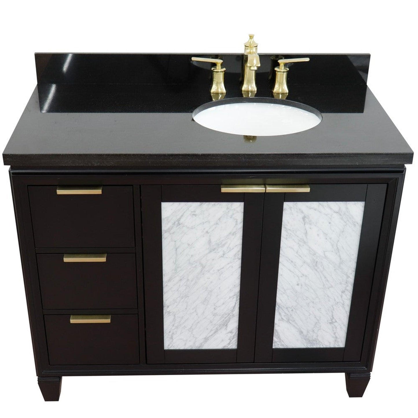 Bellaterra Home Trento 43" 2-Door 3-Drawer Black Freestanding Vanity Set With Ceramic Right Undermount Oval Sink and Black Galaxy Granite Top, and Right Door Cabinet