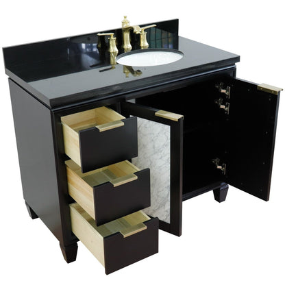 Bellaterra Home Trento 43" 2-Door 3-Drawer Black Freestanding Vanity Set With Ceramic Right Undermount Oval Sink and Black Galaxy Granite Top, and Right Door Cabinet
