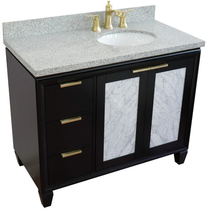 Bellaterra Home Trento 43" 2-Door 3-Drawer Black Freestanding Vanity Set With Ceramic Right Undermount Oval Sink and Gray Granite Top, and Right Door Cabinet