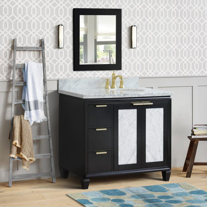 Bellaterra Home Trento 43" 2-Door 3-Drawer Black Freestanding Vanity Set With Ceramic Right Undermount Oval Sink and White Carrara Marble Top, and Right Door Cabinet
