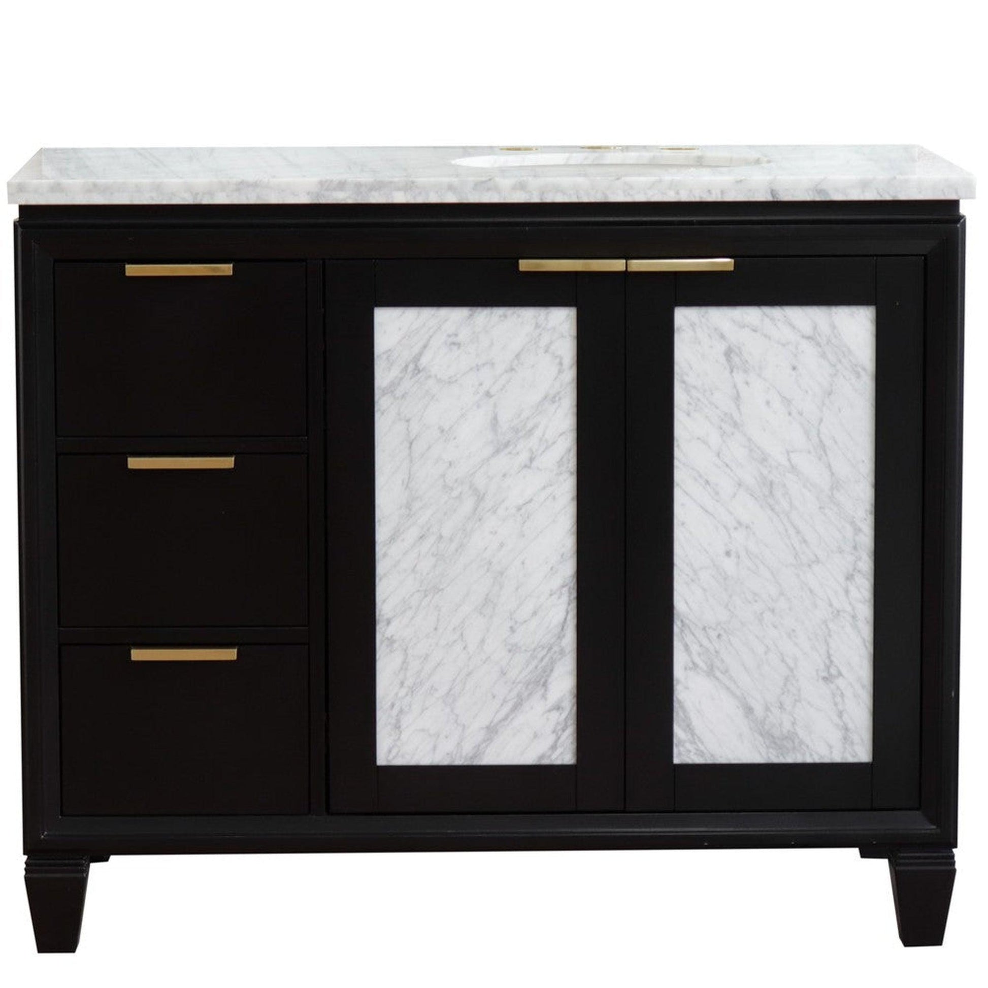 Bellaterra Home Trento 43" 2-Door 3-Drawer Black Freestanding Vanity Set With Ceramic Right Undermount Oval Sink and White Carrara Marble Top, and Right Door Cabinet