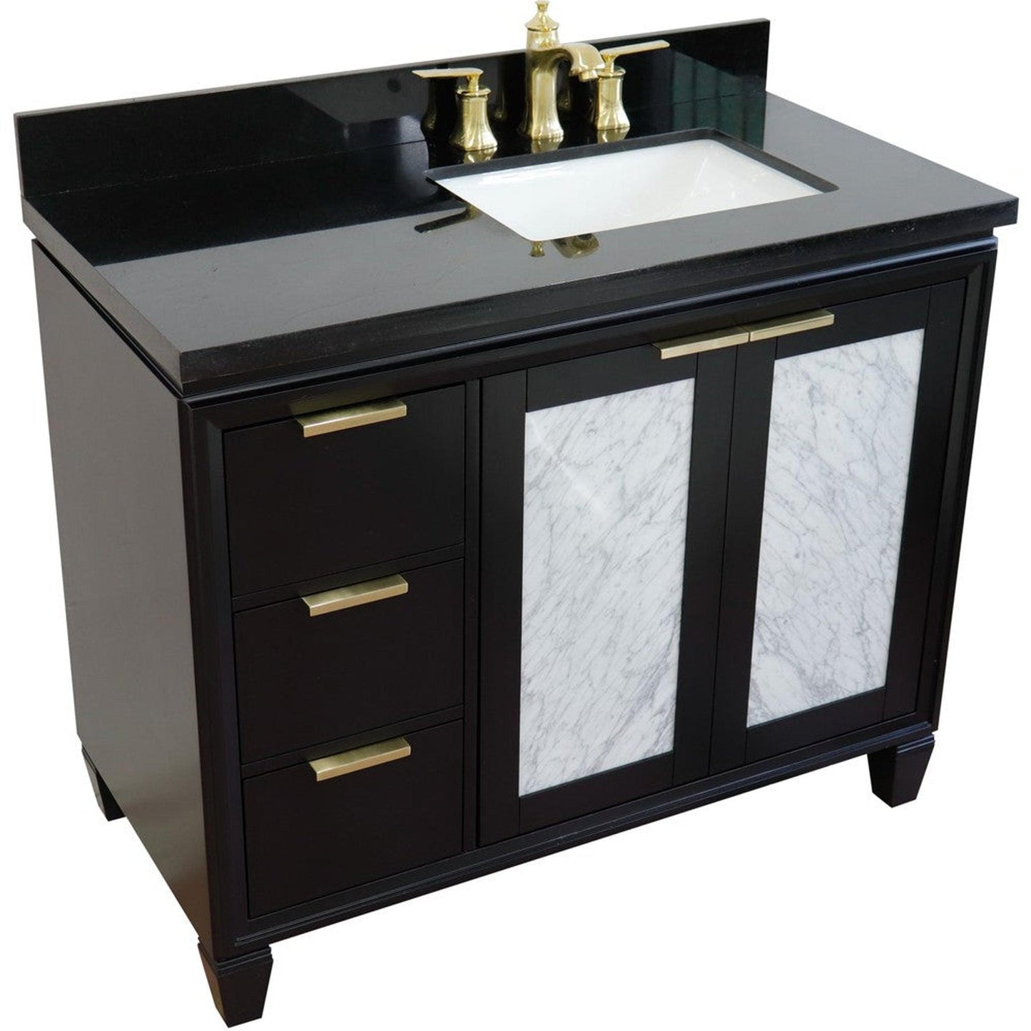 Bellaterra Home Trento 43" 2-Door 3-Drawer Black Freestanding Vanity Set With Ceramic Right Undermount Rectangular Sink and Black Galaxy Granite Top, and Right Door Cabinet