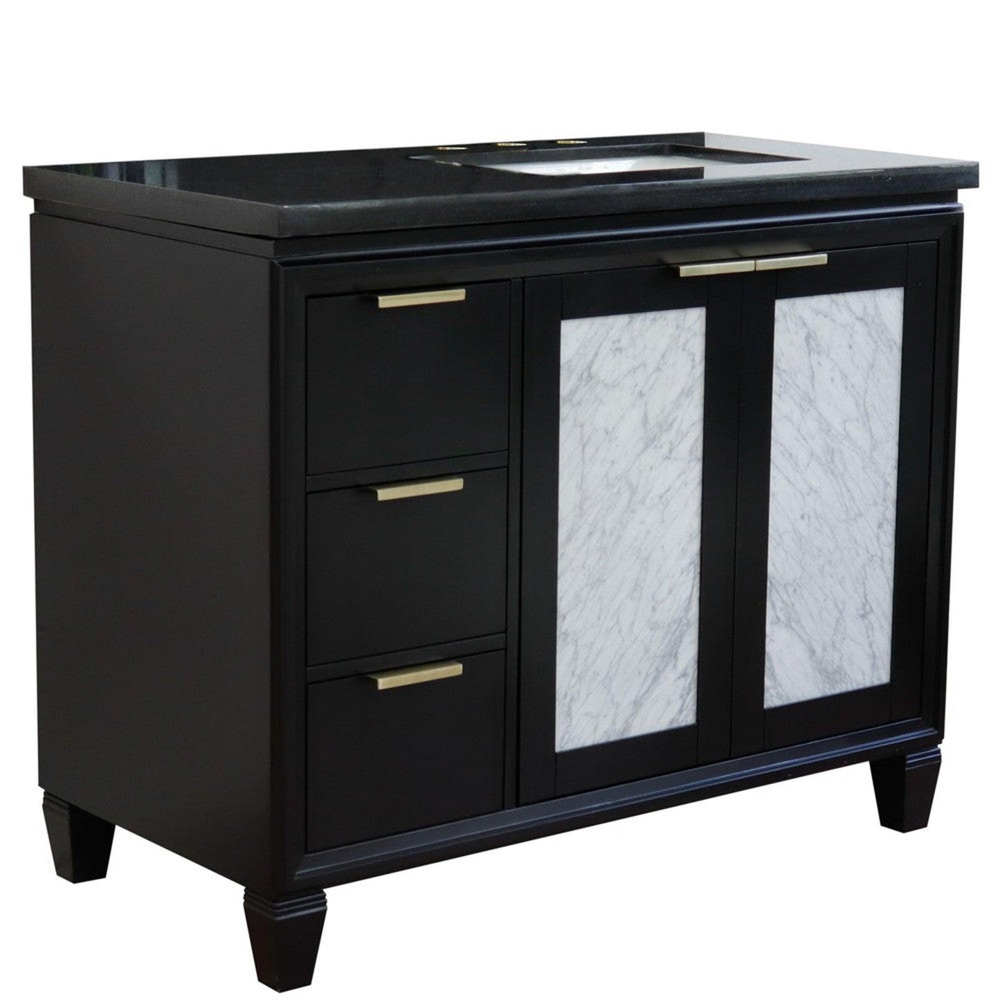 Bellaterra Home Trento 43" 2-Door 3-Drawer Black Freestanding Vanity Set With Ceramic Right Undermount Rectangular Sink and Black Galaxy Granite Top, and Right Door Cabinet