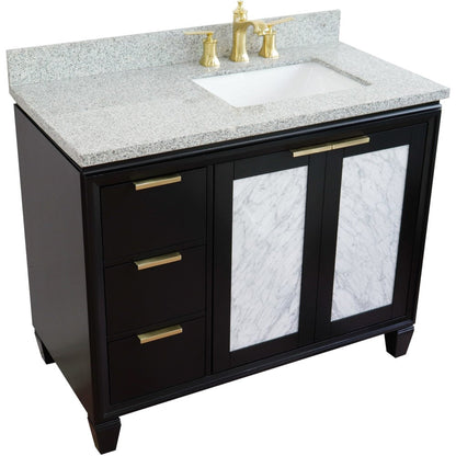 Bellaterra Home Trento 43" 2-Door 3-Drawer Black Freestanding Vanity Set With Ceramic Right Undermount Rectangular Sink and Gray Granite Top, and Right Door Cabinet