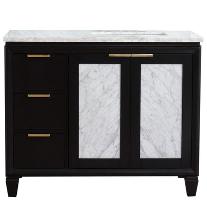 Bellaterra Home Trento 43" 2-Door 3-Drawer Black Freestanding Vanity Set With Ceramic Right Undermount Rectangular Sink and White Carrara Marble Top, and Right Door Cabinet