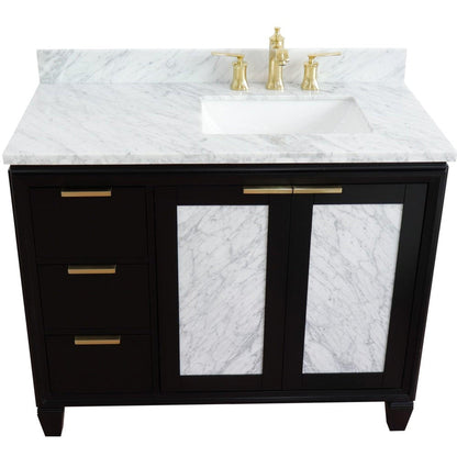 Bellaterra Home Trento 43" 2-Door 3-Drawer Black Freestanding Vanity Set With Ceramic Right Undermount Rectangular Sink and White Carrara Marble Top, and Right Door Cabinet