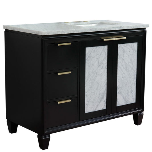 Bellaterra Home Trento 43" 2-Door 3-Drawer Black Freestanding Vanity Set With Ceramic Right Undermount Rectangular Sink and White Carrara Marble Top, and Right Door Cabinet