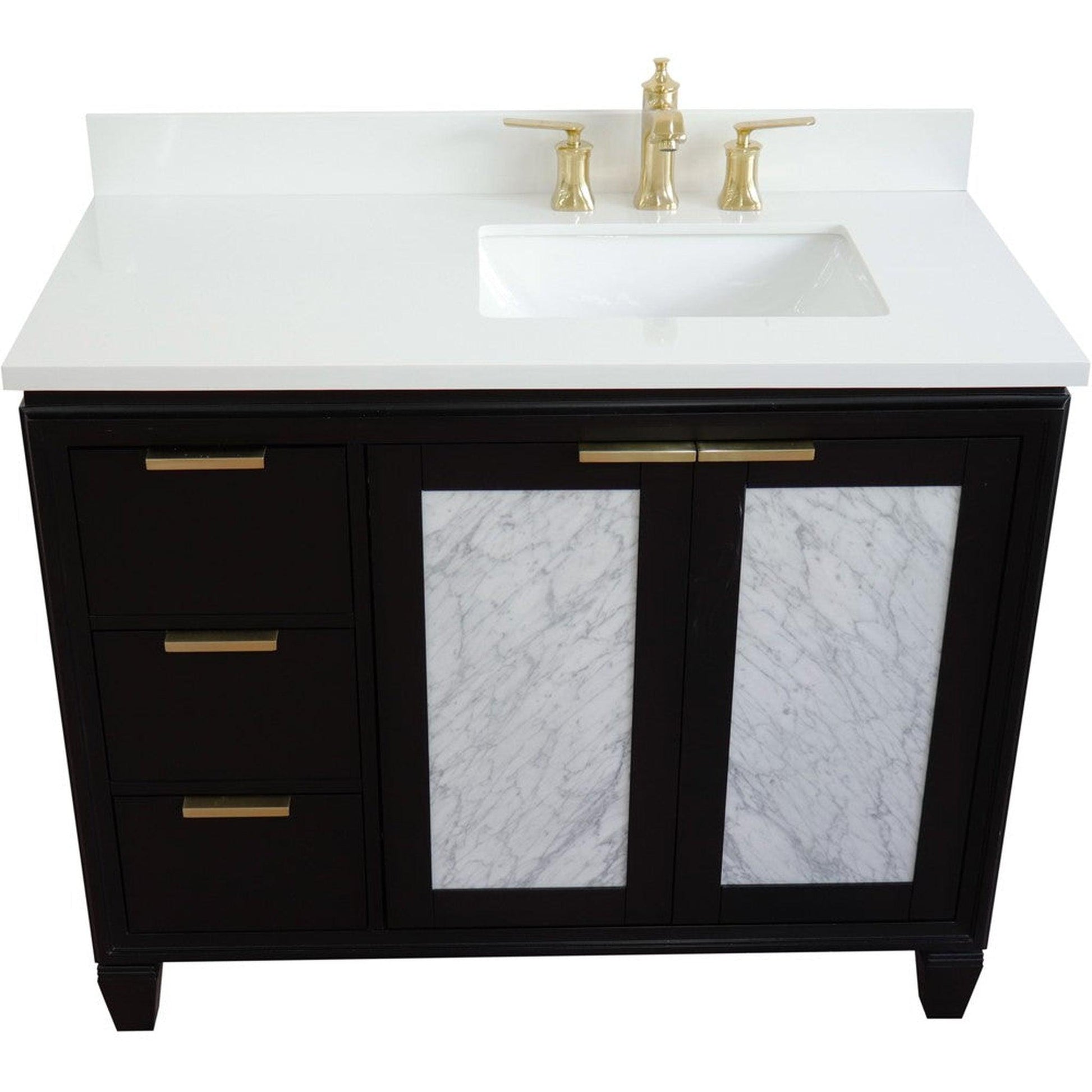 Bellaterra Home Trento 43" 2-Door 3-Drawer Black Freestanding Vanity Set With Ceramic Right Undermount Rectangular Sink and White Quartz Top, and Right Door Cabinet