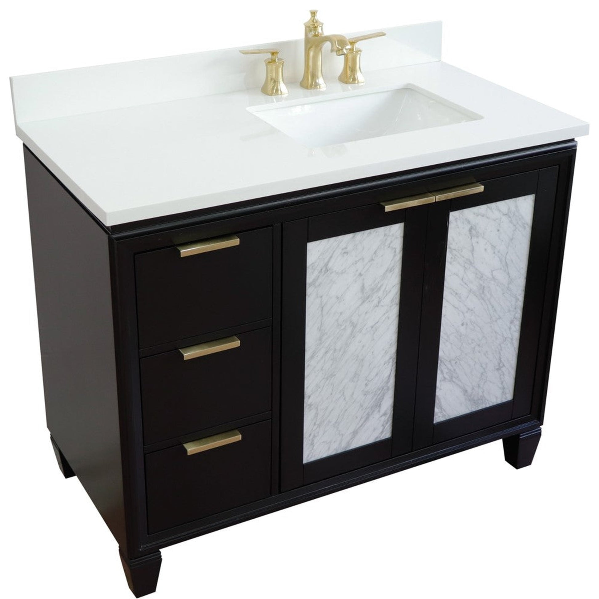 Bellaterra Home Trento 43" 2-Door 3-Drawer Black Freestanding Vanity Set With Ceramic Right Undermount Rectangular Sink and White Quartz Top, and Right Door Cabinet