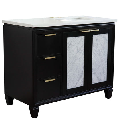 Bellaterra Home Trento 43" 2-Door 3-Drawer Black Freestanding Vanity Set With Ceramic Right Undermount Rectangular Sink and White Quartz Top, and Right Door Cabinet