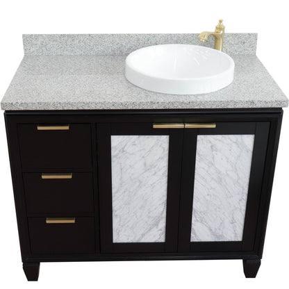 Bellaterra Home Trento 43" 2-Door 3-Drawer Black Freestanding Vanity Set With Ceramic Right Vessel Sink and Gray Granite Top, and Right Door Cabinet