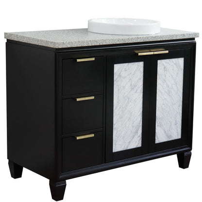 Bellaterra Home Trento 43" 2-Door 3-Drawer Black Freestanding Vanity Set With Ceramic Right Vessel Sink and Gray Granite Top, and Right Door Cabinet