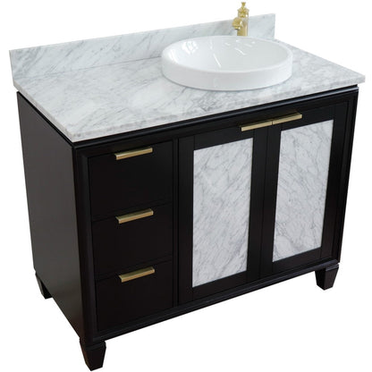 Bellaterra Home Trento 43" 2-Door 3-Drawer Black Freestanding Vanity Set With Ceramic Right Vessel Sink and White Carrara Marble Top, and Right Door Cabinet