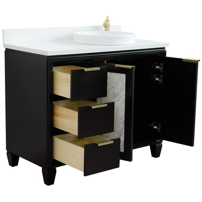 Bellaterra Home Trento 43" 2-Door 3-Drawer Black Freestanding Vanity Set With Ceramic Right Vessel Sink and White Quartz Top, and Right Door Cabinet