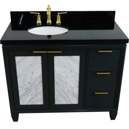 Bellaterra Home Trento 43" 2-Door 3-Drawer Dark Gray Freestanding Vanity Set With Ceramic Left Undermount Oval Sink and Black Galaxy Granite Top, and Left Door Cabinet