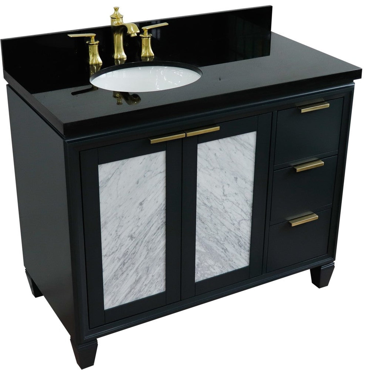 Bellaterra Home Trento 43" 2-Door 3-Drawer Dark Gray Freestanding Vanity Set With Ceramic Left Undermount Oval Sink and Black Galaxy Granite Top, and Left Door Cabinet