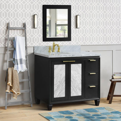 Bellaterra Home Trento 43" 2-Door 3-Drawer Dark Gray Freestanding Vanity Set With Ceramic Left Undermount Oval Sink and White Carrara Marble Top, and Left Door Cabinet