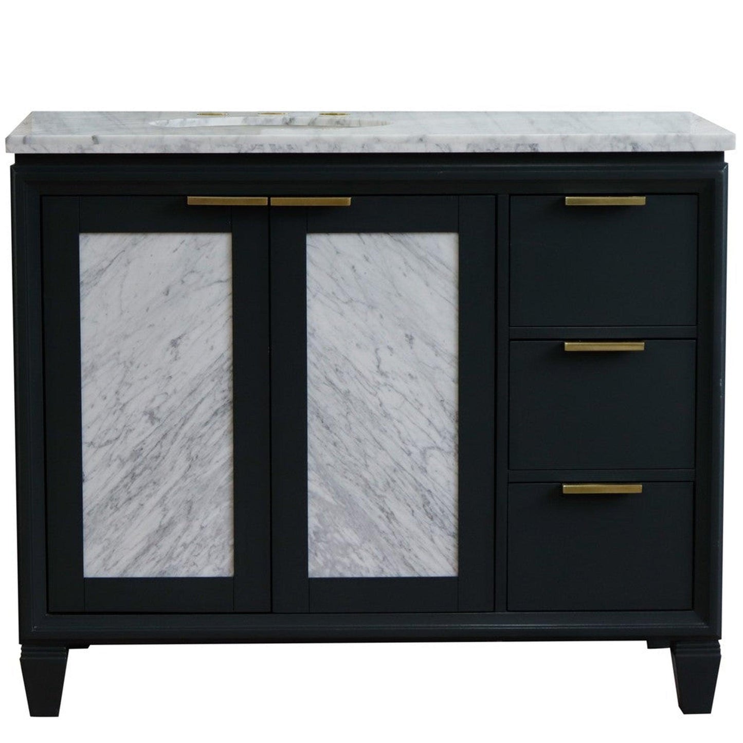 Bellaterra Home Trento 43" 2-Door 3-Drawer Dark Gray Freestanding Vanity Set With Ceramic Left Undermount Oval Sink and White Carrara Marble Top, and Left Door Cabinet