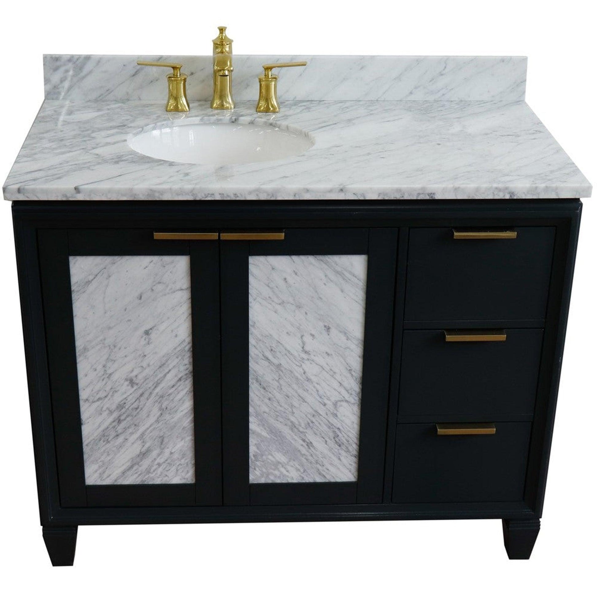 Bellaterra Home Trento 43" 2-Door 3-Drawer Dark Gray Freestanding Vanity Set With Ceramic Left Undermount Oval Sink and White Carrara Marble Top, and Left Door Cabinet