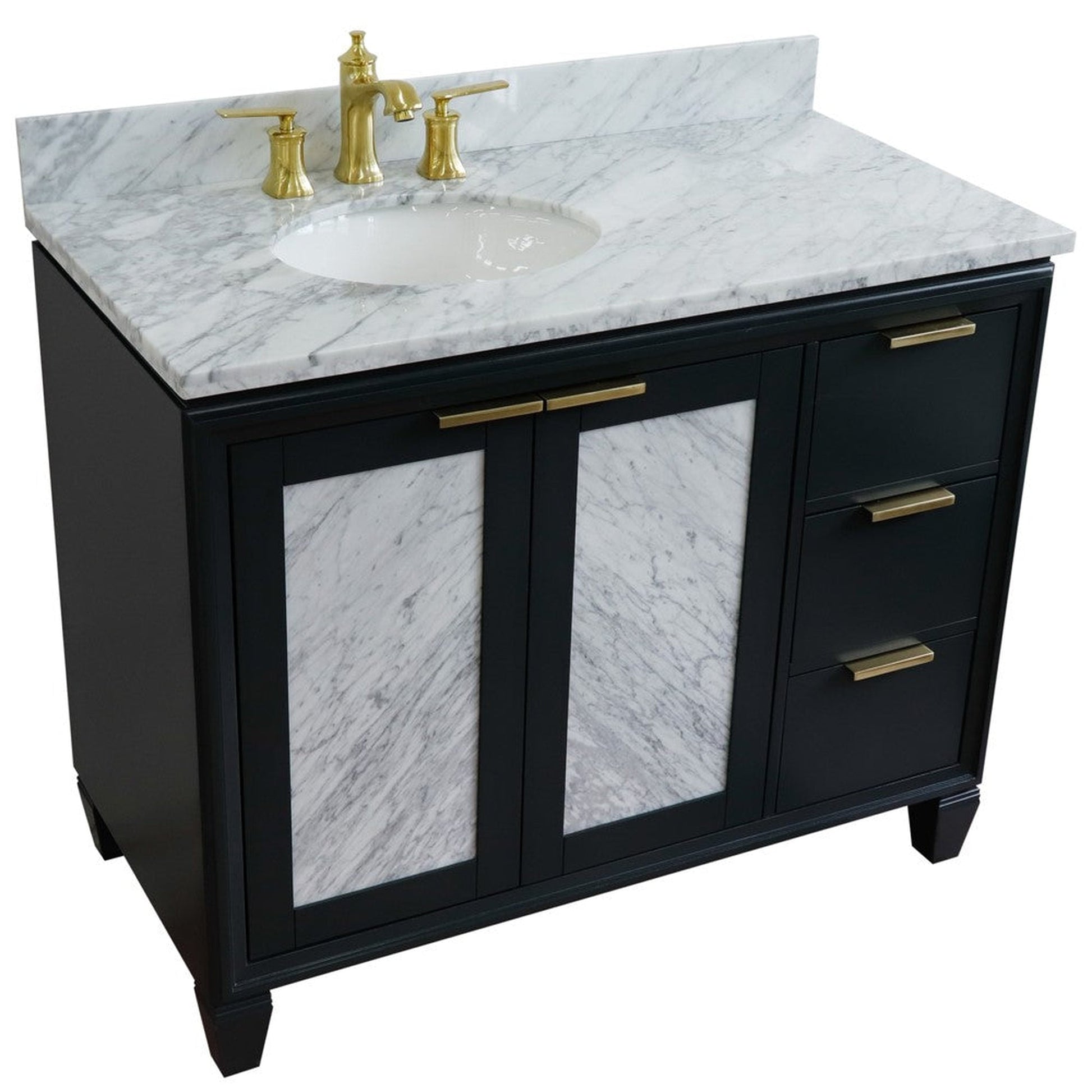 Bellaterra Home Trento 43" 2-Door 3-Drawer Dark Gray Freestanding Vanity Set With Ceramic Left Undermount Oval Sink and White Carrara Marble Top, and Left Door Cabinet