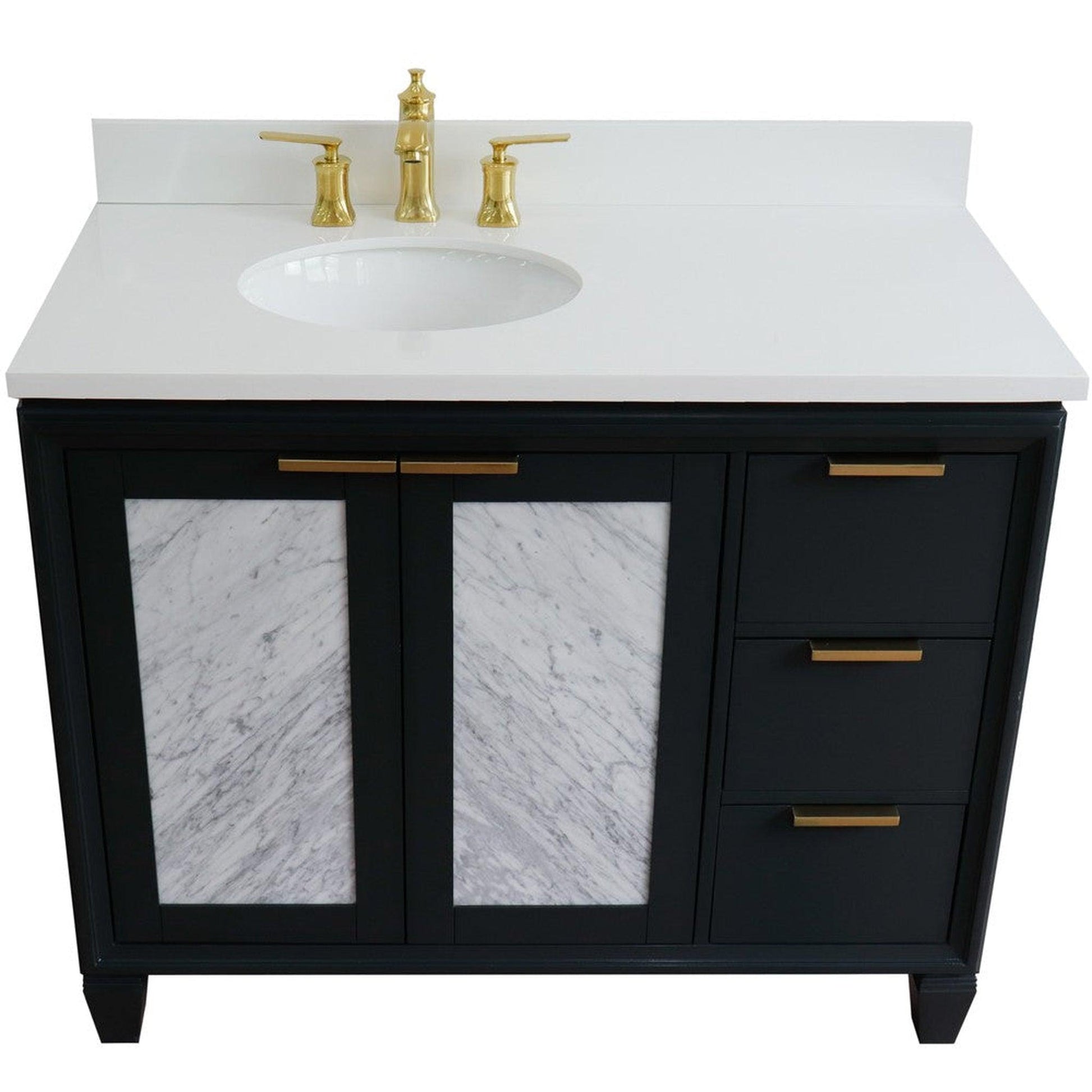 Bellaterra Home Trento 43" 2-Door 3-Drawer Dark Gray Freestanding Vanity Set With Ceramic Left Undermount Oval Sink and White Quartz Top, and Left Door Cabinet