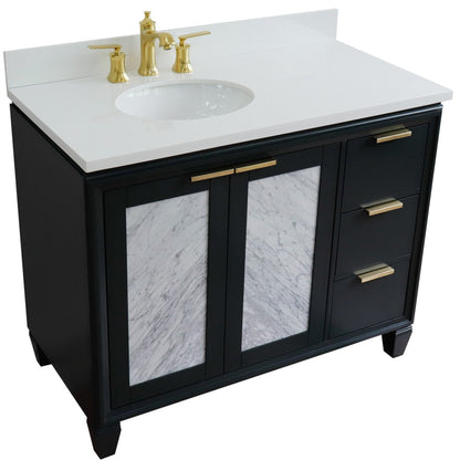 Bellaterra Home Trento 43" 2-Door 3-Drawer Dark Gray Freestanding Vanity Set With Ceramic Left Undermount Oval Sink and White Quartz Top, and Left Door Cabinet