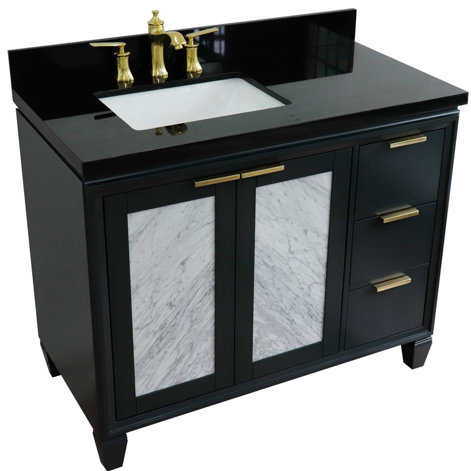 Bellaterra Home Trento 43" 2-Door 3-Drawer Dark Gray Freestanding Vanity Set With Ceramic Left Undermount Rectangular Sink and Black Galaxy Granite Top, and Left Door Cabinet