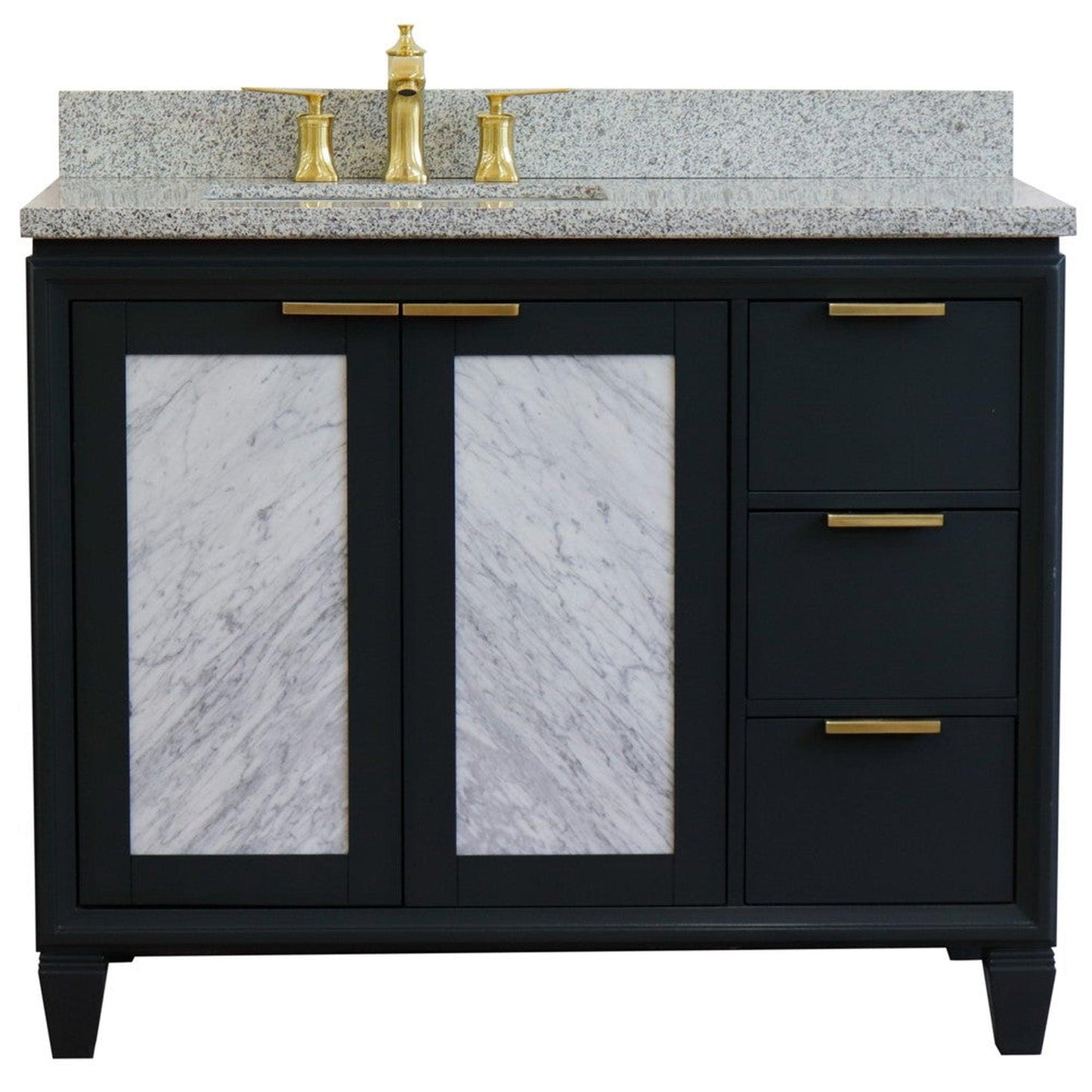 Bellaterra Home Trento 43" 2-Door 3-Drawer Dark Gray Freestanding Vanity Set With Ceramic Left Undermount Rectangular Sink and Gray Granite Top, and Left Door Cabinet