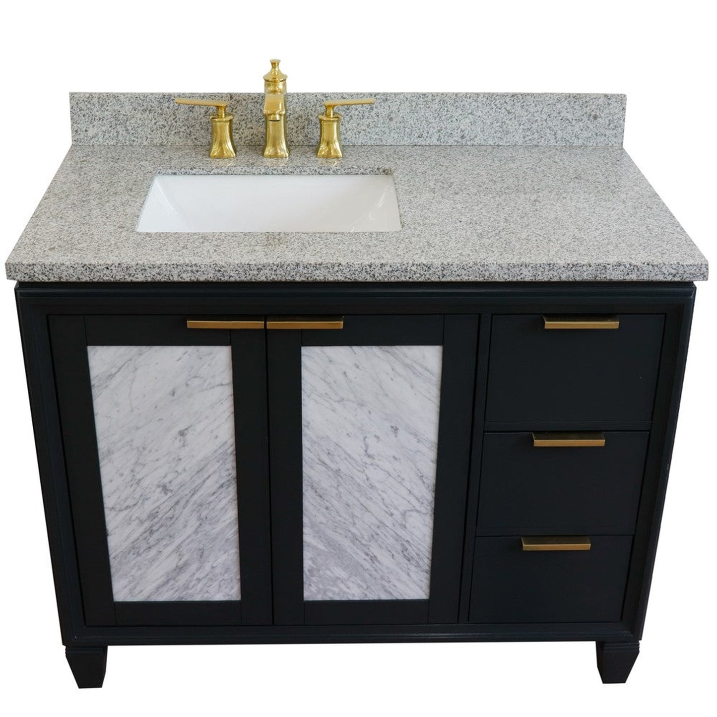 Bellaterra Home Trento 43" 2-Door 3-Drawer Dark Gray Freestanding Vanity Set With Ceramic Left Undermount Rectangular Sink and Gray Granite Top, and Left Door Cabinet