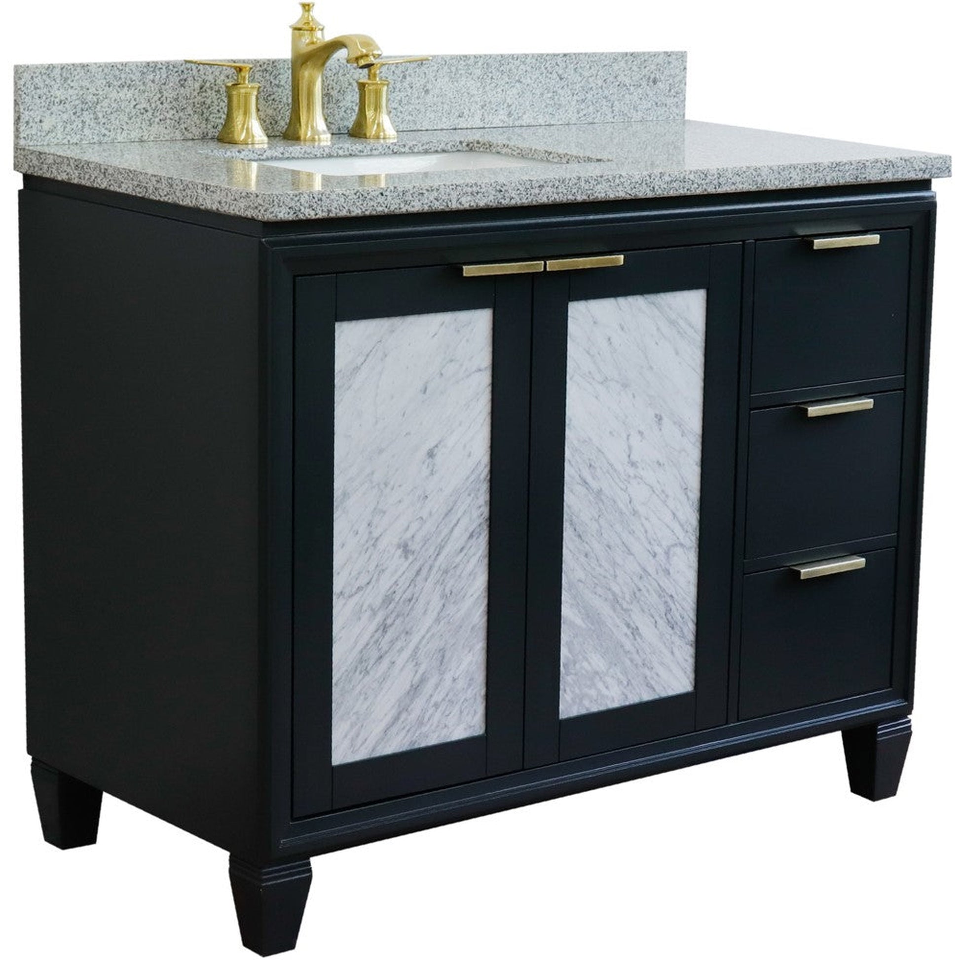 Bellaterra Home Trento 43" 2-Door 3-Drawer Dark Gray Freestanding Vanity Set With Ceramic Left Undermount Rectangular Sink and Gray Granite Top, and Left Door Cabinet