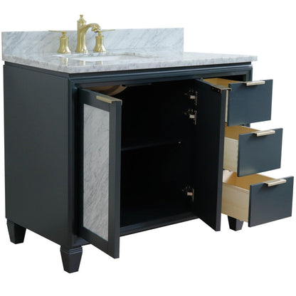 Bellaterra Home Trento 43" 2-Door 3-Drawer Dark Gray Freestanding Vanity Set With Ceramic Left Undermount Rectangular Sink and White Carrara Marble Top, and Left Door Cabinet