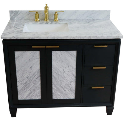 Bellaterra Home Trento 43" 2-Door 3-Drawer Dark Gray Freestanding Vanity Set With Ceramic Left Undermount Rectangular Sink and White Carrara Marble Top, and Left Door Cabinet