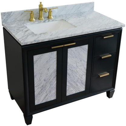 Bellaterra Home Trento 43" 2-Door 3-Drawer Dark Gray Freestanding Vanity Set With Ceramic Left Undermount Rectangular Sink and White Carrara Marble Top, and Left Door Cabinet