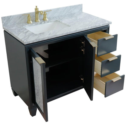 Bellaterra Home Trento 43" 2-Door 3-Drawer Dark Gray Freestanding Vanity Set With Ceramic Left Undermount Rectangular Sink and White Carrara Marble Top, and Left Door Cabinet